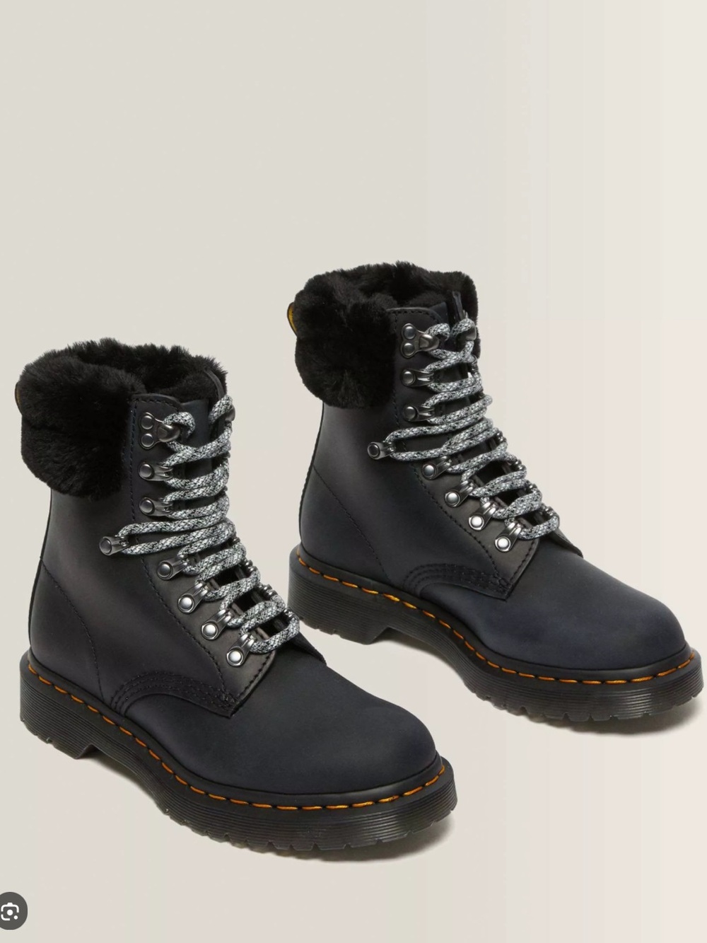Dr. Martens 1460 Serena Collar Faux Fur Lined Lace Up Combat Boots 7 NWOT